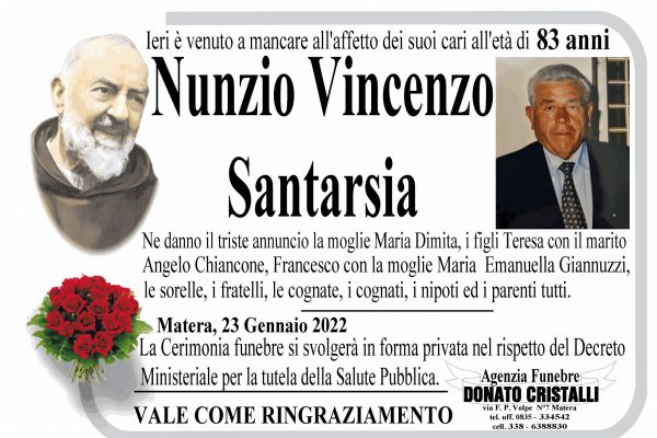 Nunzio Vincenzo Santarsia di anni 83