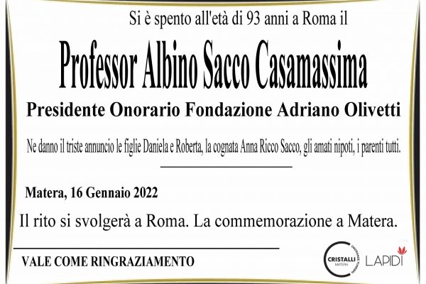 prof. albino sacco casamassima presidente onorario fondazione Adriano Olivetti