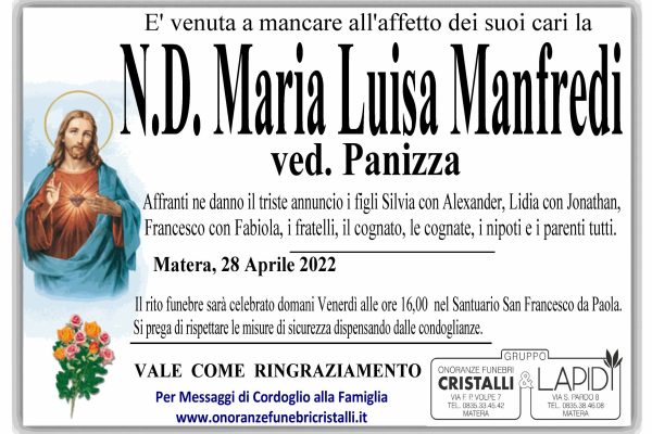 N.D. Maria Luisa Manfredi    ved. Panizza