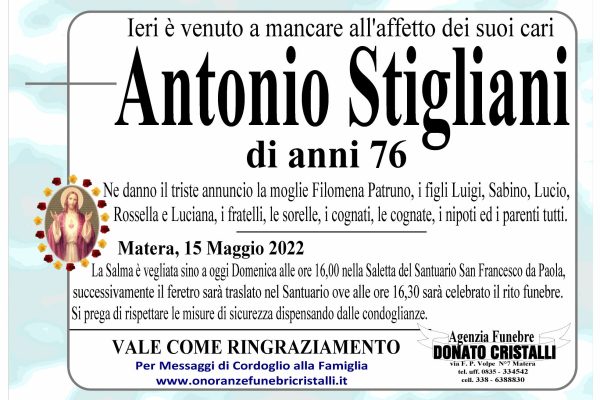 Antonio Stigliani    di anni 76