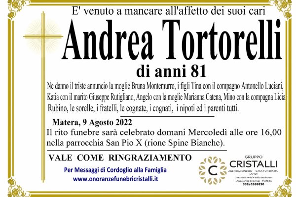 Andrea Tortorelli di anni 81