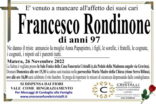 Francesco Rondinone di anni 97