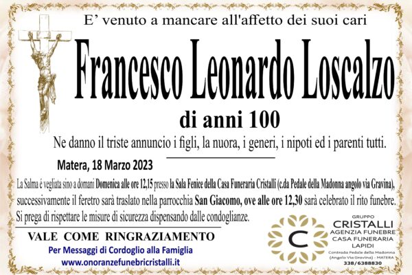 Francesco Leonardo Loscalzo di anni 100