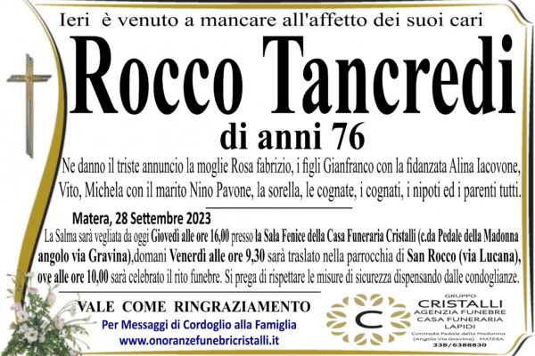 Rocco Tancredi di anni 76