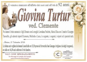 Giovina Turtur ved. Clemente   di anni 92