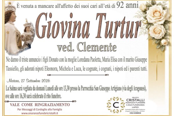 Giovina Turtur ved. Clemente   di anni 92