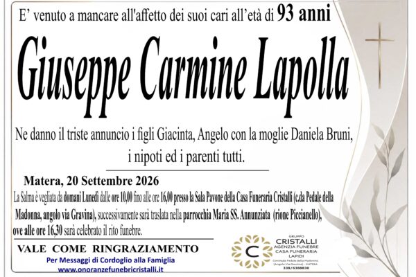 Giuseppe Carmine Lapolla di anni 93