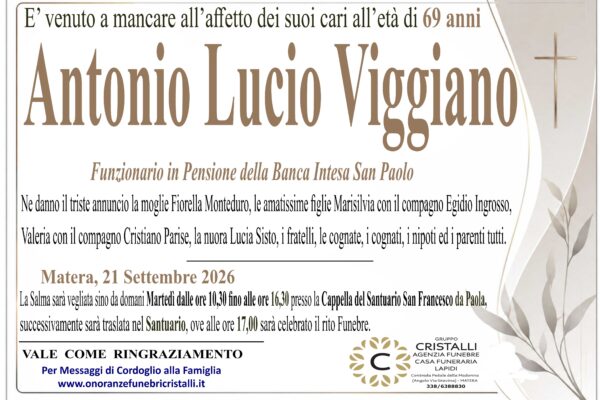 Antonio Luciano Viggiano di anni 69