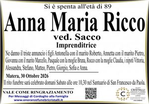 Anna Maria Sacco ved. Sacco  di anni 89