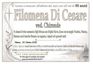 Filomena Di Cesare ved. Chiancone   di anni 90